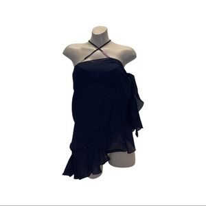 Zuliana Dark Blue Ruffle Trim Sarong. Made in USA New With Tags